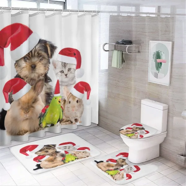Christmas Theme Pets on a shower curtain