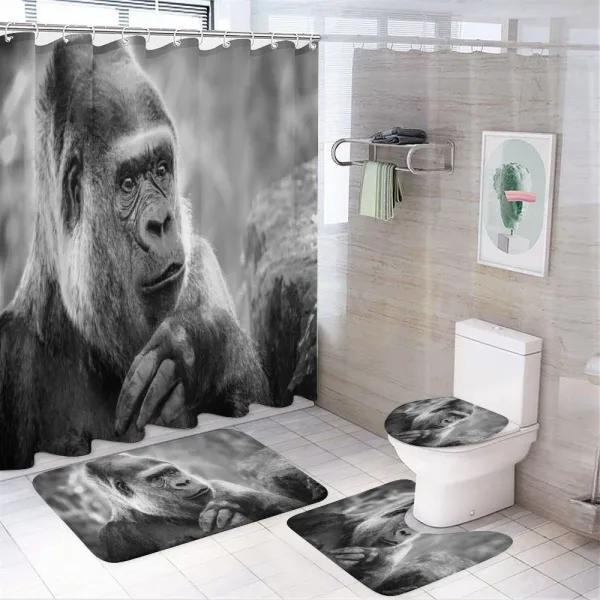 Close up Shot Ape Animal on a shower curtain