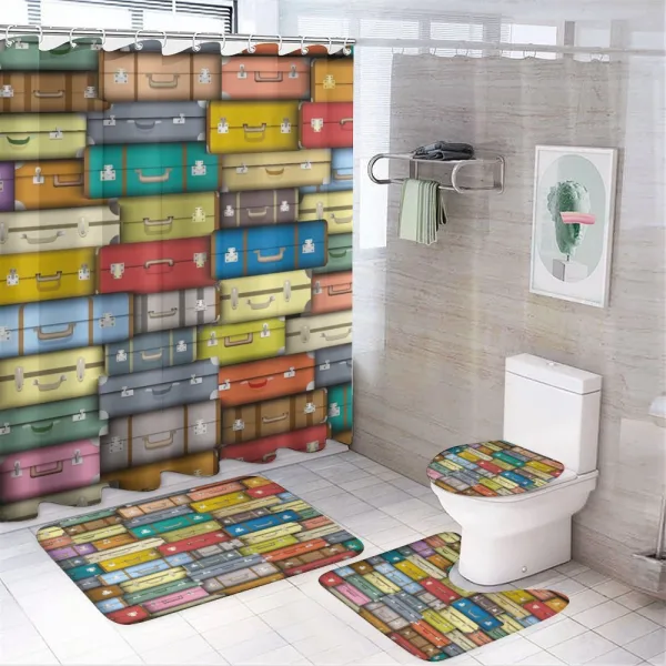 Colored Travel Suitcase on a shower curtain