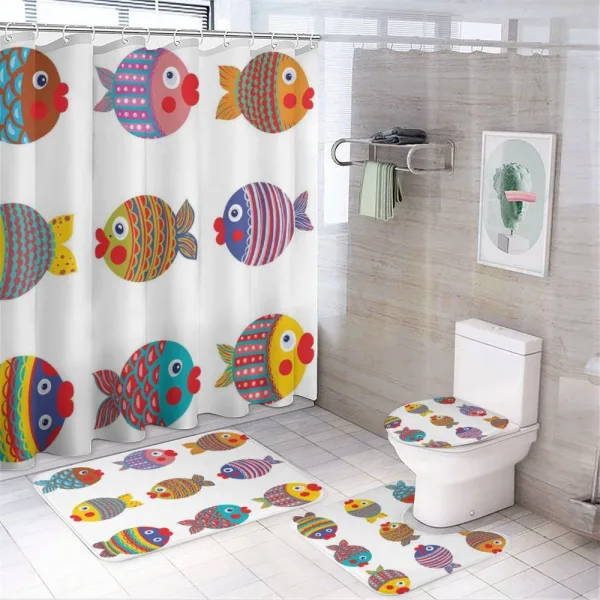 Folkloric Fish Family on a shower curtain
