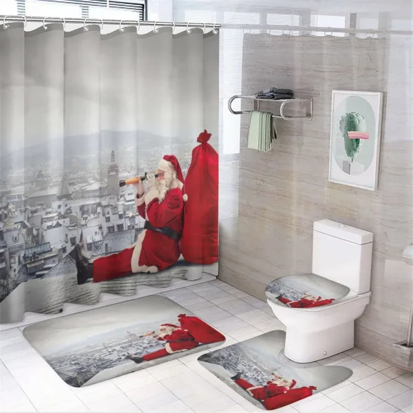 Santa on the Roof on a shower curtain