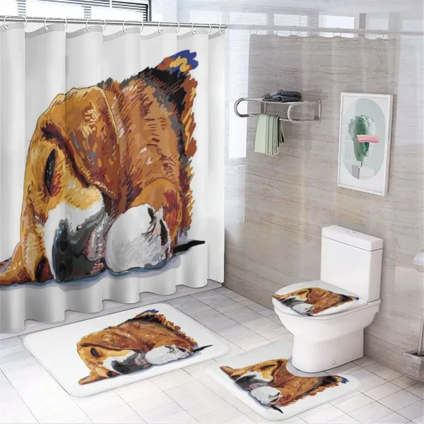 Sleeping Puppy on a shower curtain
