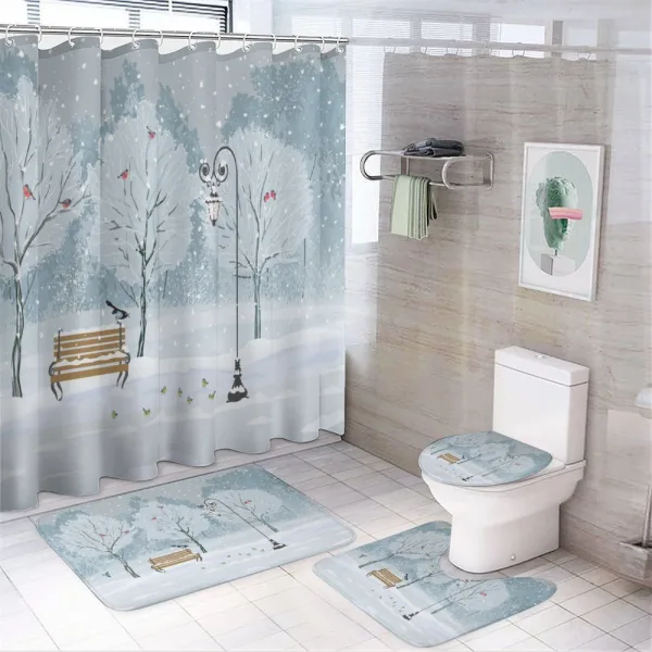 Snow in Park Xmas Trees on a shower curtain