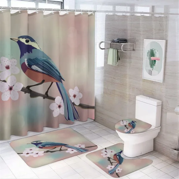 Sparrow Perching on a shower curtain