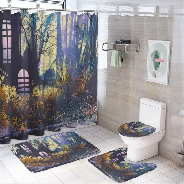 Tree City Animation on a shower curtain
