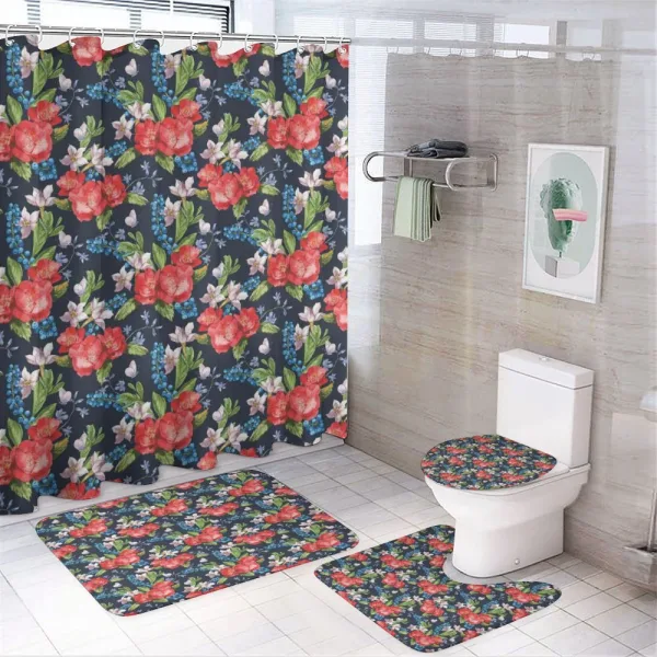 Blueberries Green Leaves on a shower curtain