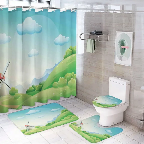 Cartoon Country Landscape on a shower curtain