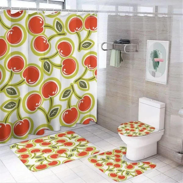 Cherry and Leaves Pattern on a shower curtain