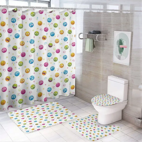 Colorful Round Fun Faces on a shower curtain