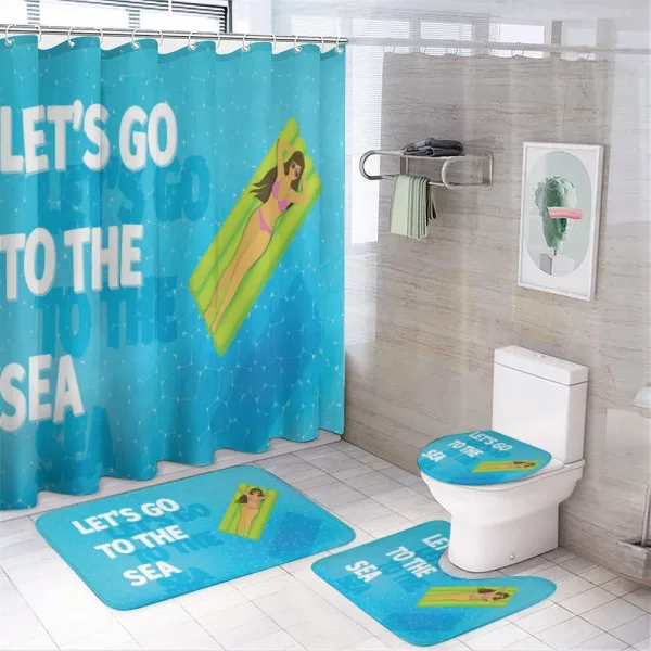 Lets Go to the Sea Message on a shower curtain