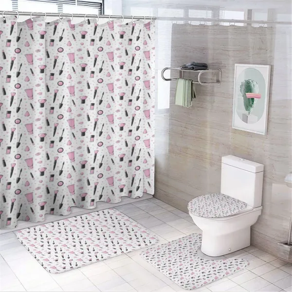 Makeup Supplies on a shower curtain