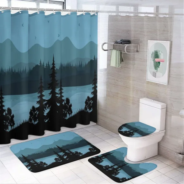 Mountain Lake Shore on a shower curtain