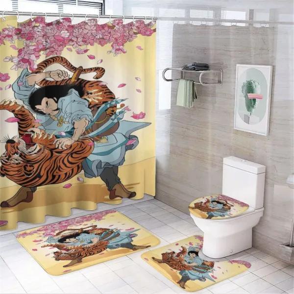 Samurai and Tiger on a shower curtain