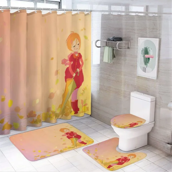 Smiling Girl Autumn Fall on a shower curtain