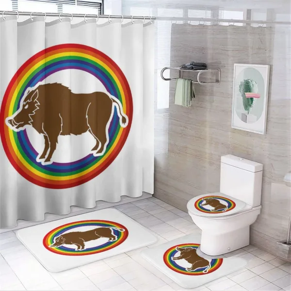 Wild Hog Boar in Rainbow on a shower curtain