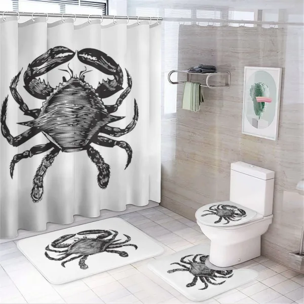 Crustacean Family Artwork on a shower curtain