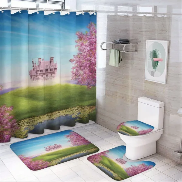 Fairy Castle Cheery Blooms on a shower curtain
