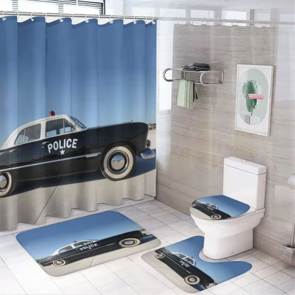 Old Police Car Digital on a shower curtain