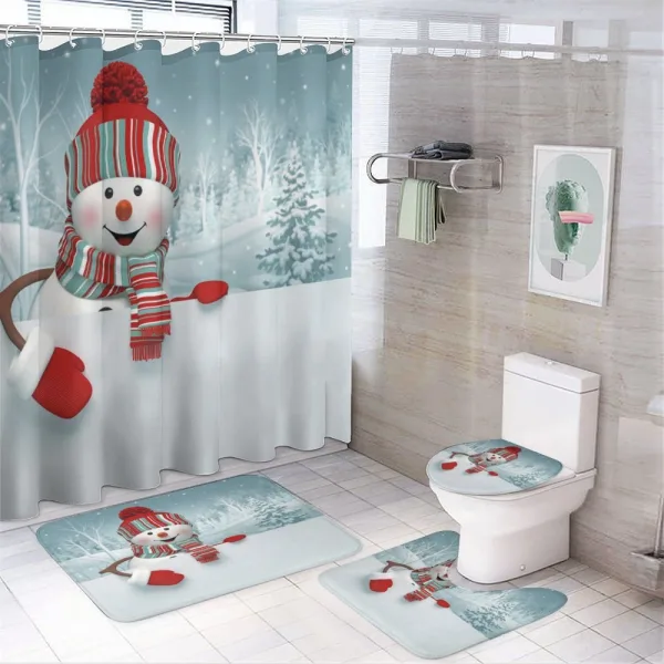 Smiling 3D Mascot Trees on a shower curtain