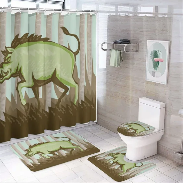 Vintage Pig Boar in Woods on a shower curtain