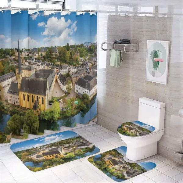 Aerial Photo of Old Town on a shower curtain
