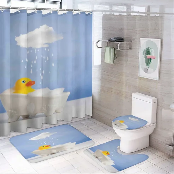 Duck Taking Bath on a shower curtain