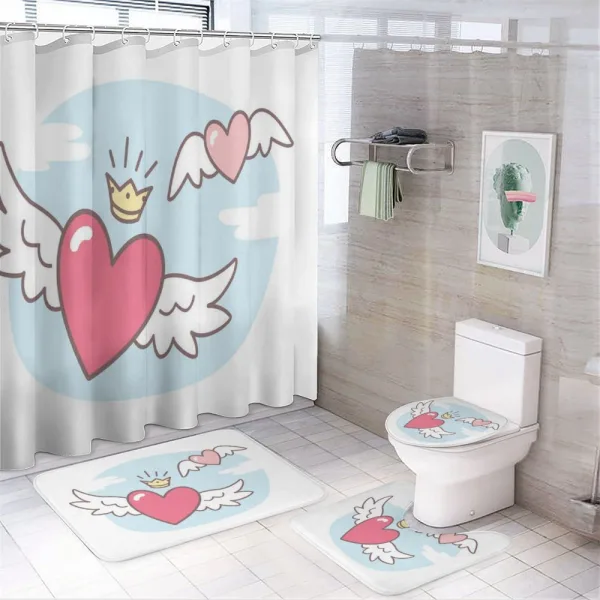 Flying Hearts and Crown on a shower curtain