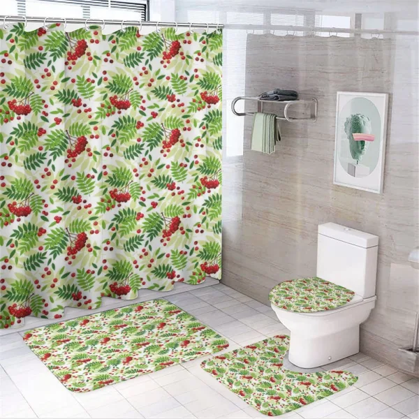 Green Leaves Wild Fruits on a shower curtain