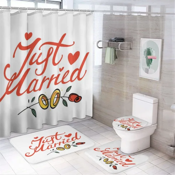 Just Married Rose Rings on a shower curtain