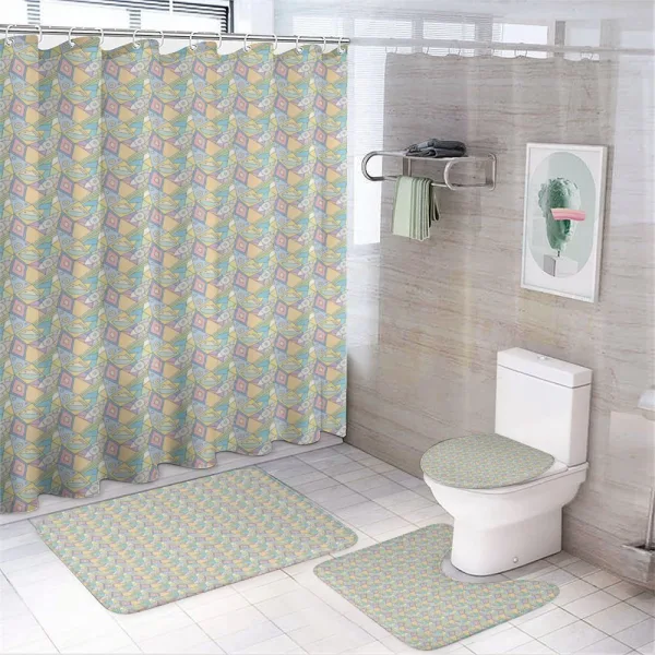 Pastel Tone Quirky Asymmetry on a shower curtain
