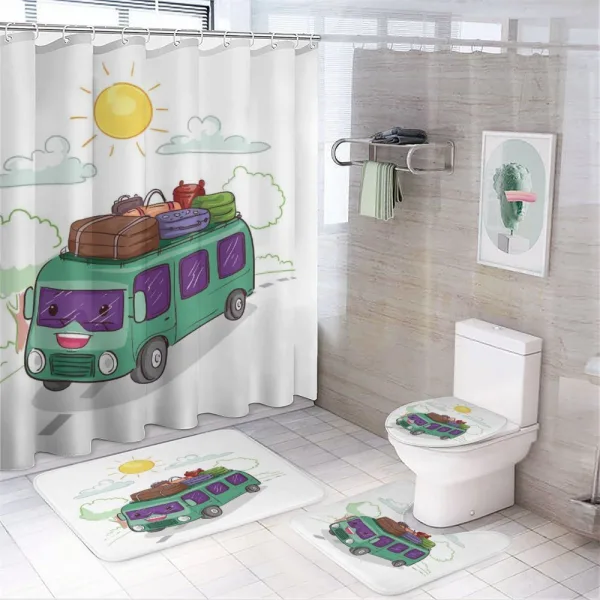 Bus Filled with Luggage on a shower curtain