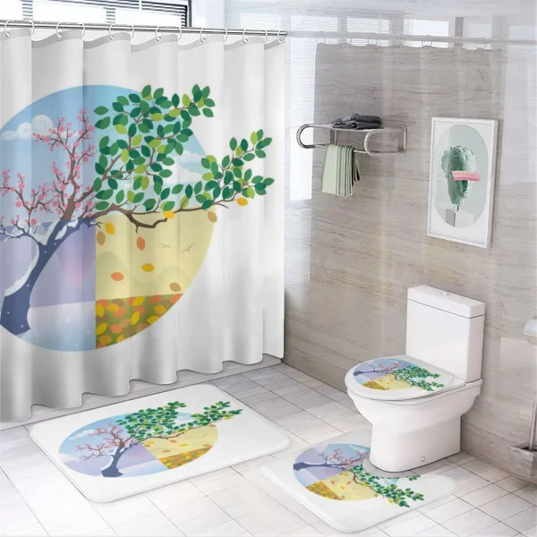 Cartoon Cycle of the Seasons on a shower curtain