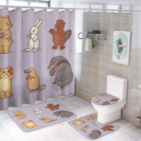 Creatures Brushing Teeth on a shower curtain