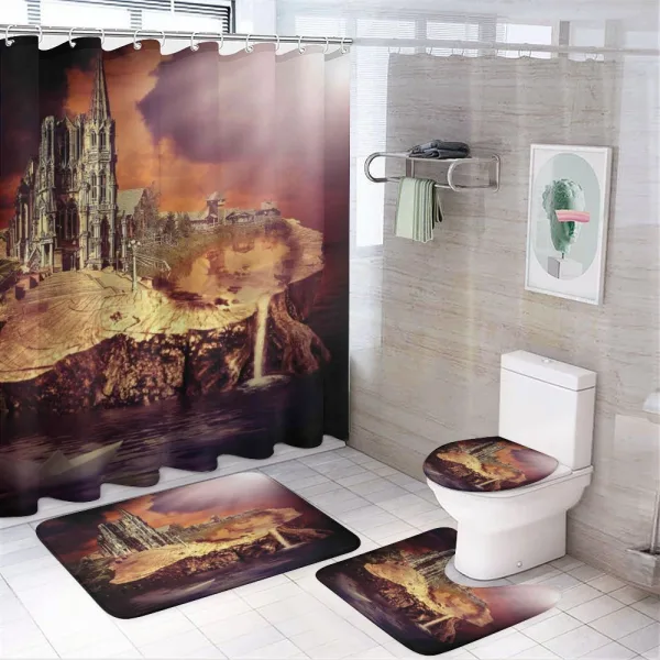 Fantasy Castle Village on a shower curtain