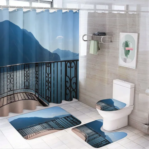 Island Mountain Ocean View on a shower curtain