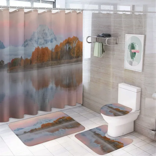 Outdoorsy Pink Sky Forest on a shower curtain