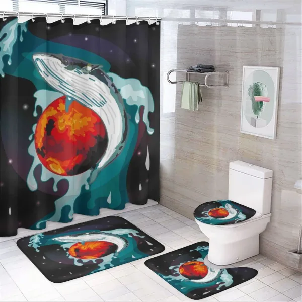 Whale and Fisher Sailor on a shower curtain