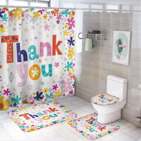Words with Blossoms on a shower curtain