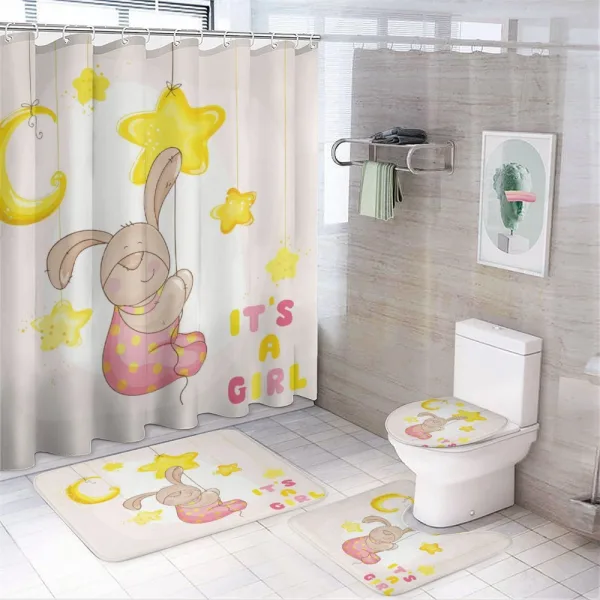 Cartoon Bunny Stars Moon on a shower curtain