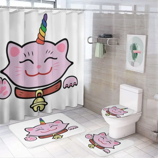 Pink Maneki Neko on a shower curtain