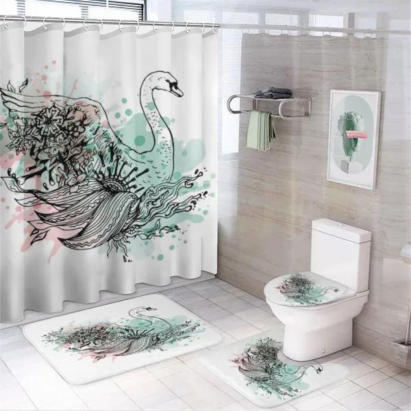 Sketchy Swan Watercolors on a shower curtain