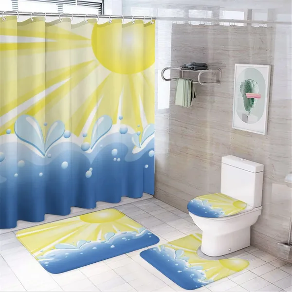 Vector Sun Wavy Sea on a shower curtain