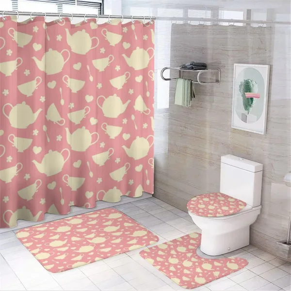 White Teapots on a shower curtain