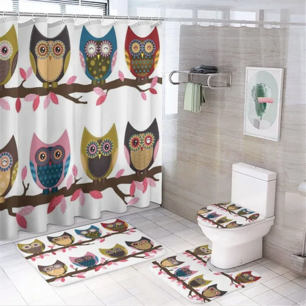 Birds Retro Art Style on a shower curtain