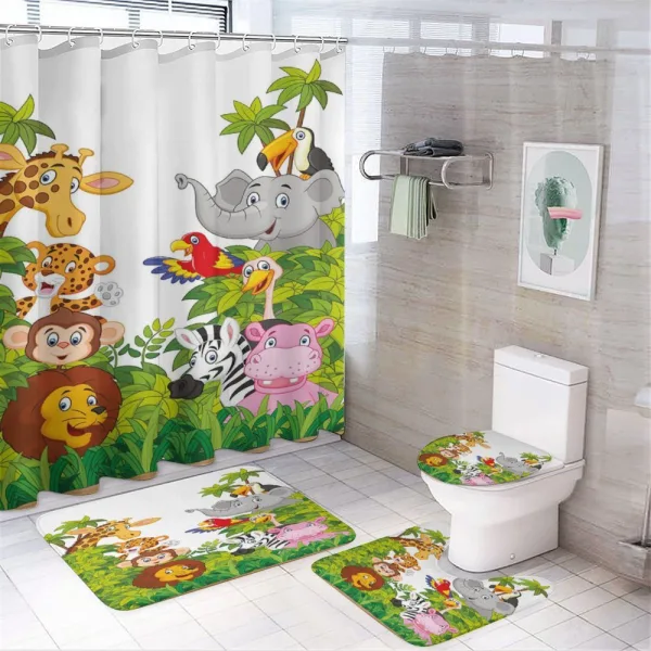Cartoon Zoo Mascots on a shower curtain