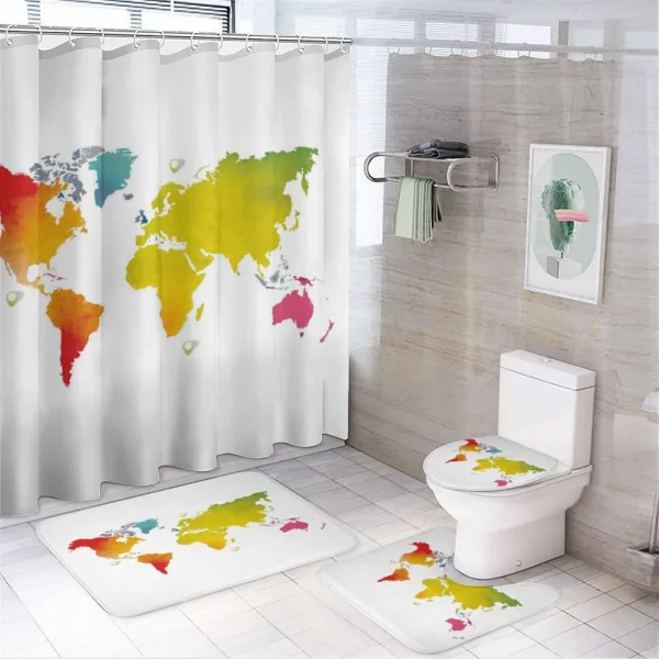 Continents World Watercolor on a shower curtain