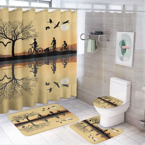 Family near a Lakeside on a shower curtain