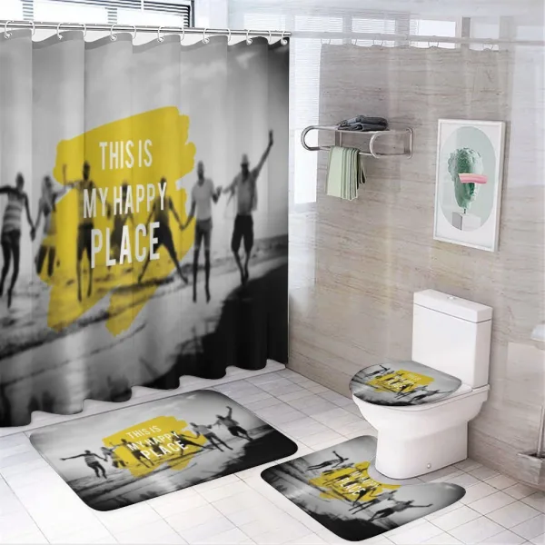Jumping People on Beach Blur on a shower curtain