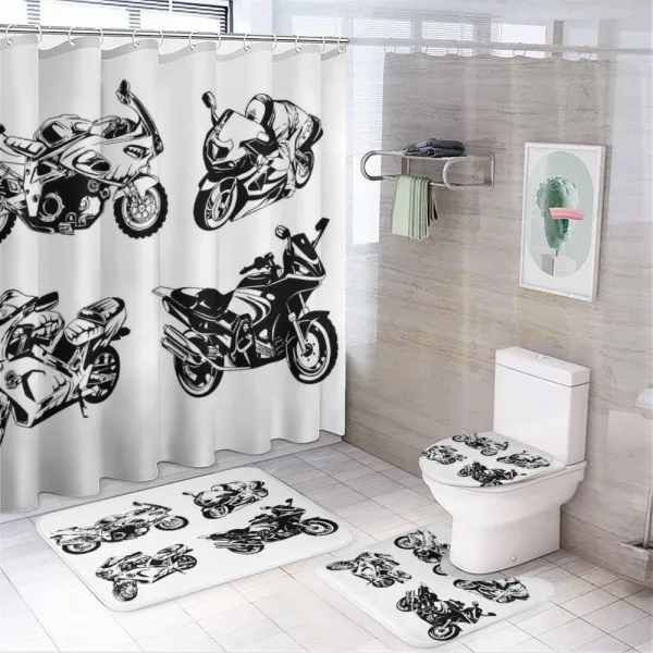 Motorbikes on a shower curtain