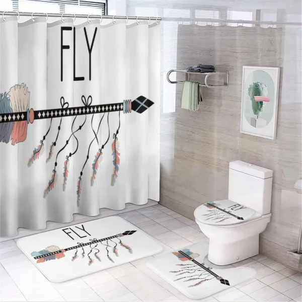 Native Arrow and Feather Fly on a shower curtain